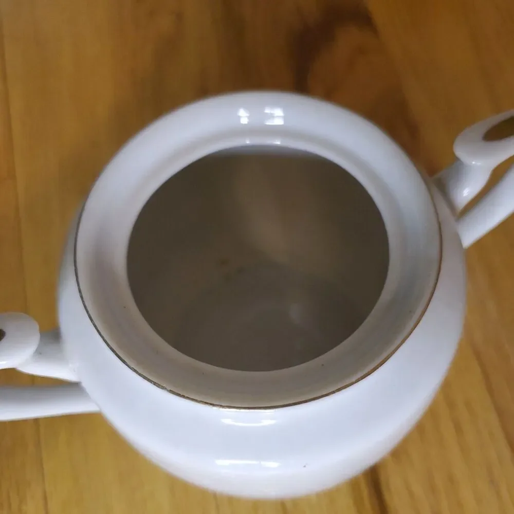 Kutani White & Platinum Hand Painted Sugar Bowl Kutani 1950s China Vintage